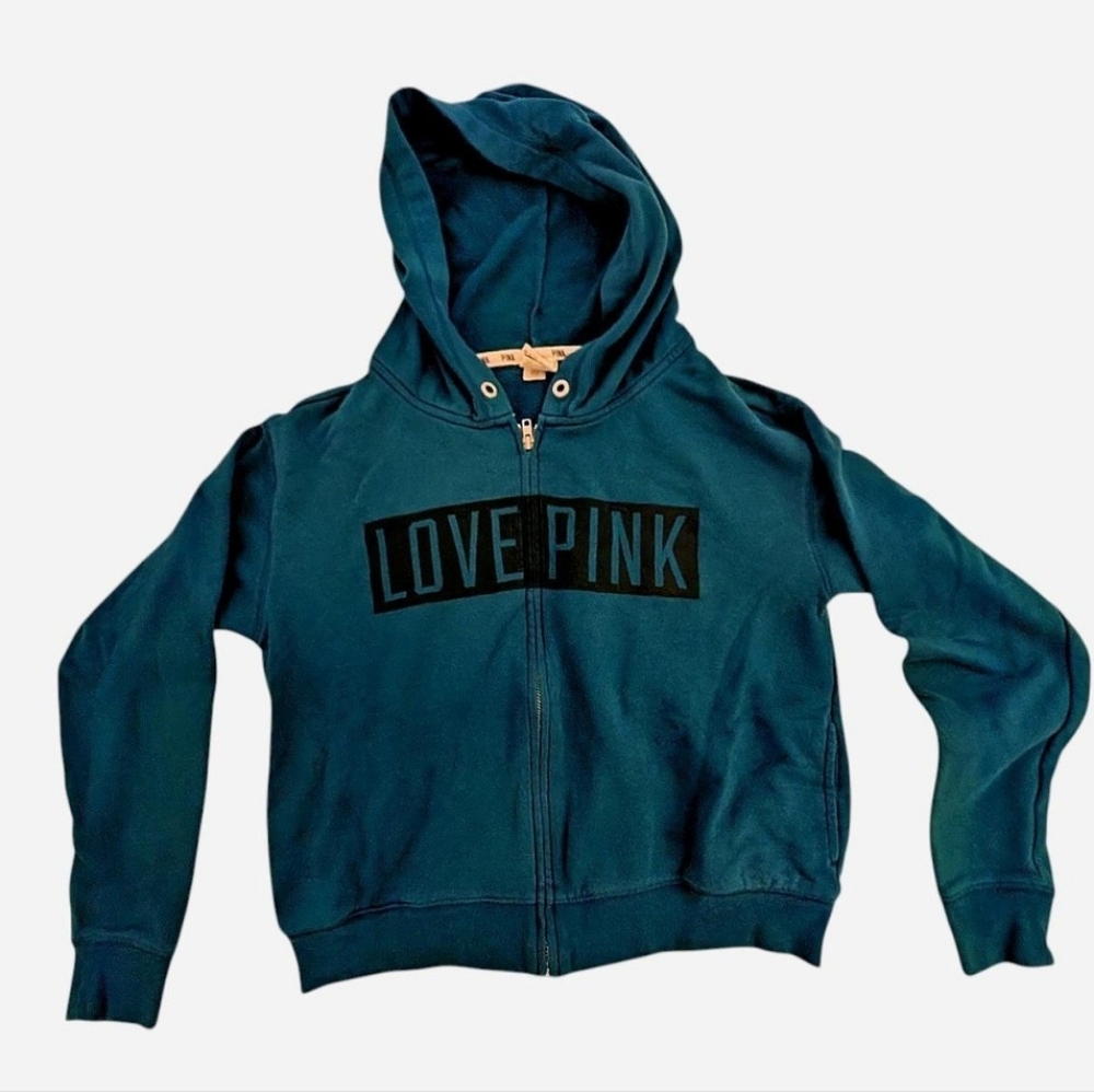 *Flaw* Victoria's Secret PINK dark teal‎ hoodie size XS Y2K Athleisure